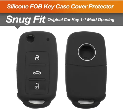 Vista 3 de Funda de llave de silicona Compatible con VW Volkswagen Jetta GTI Passat Golf Tiguan Touareg Beetle CC Eos Llavero abatible 3 botones Accesorios