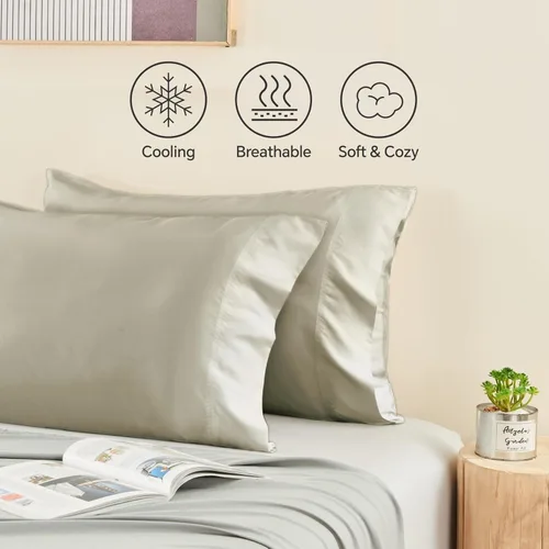 Vista 132 de BEDELITE - Juego de 2 fundas de almohada con solapa, tamaño estándar, rayón de bambú, frescas, suaves y transpirables, para personas calurosas