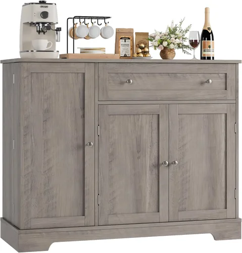 Vista 7 de HOSTACK Gabinete Buffet con Almacenamiento, Aparador Buffet Moderno con Puertas, Gabinete de Almacenamiento de Cocina Barra de Café de Madera
