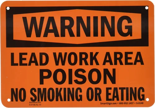Vista 2 de SmartSign Letrero con texto en inglés "Warning - Lead Work Area, Veneno, No Smoking or Eating" Plástico de 7 x 10 pulgadas