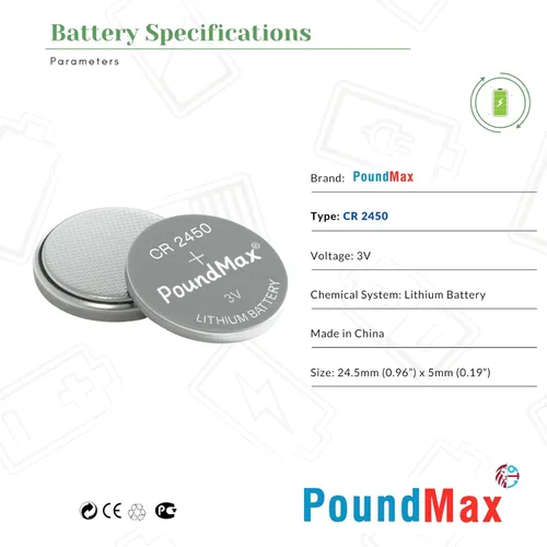 Vista 5 de PoundMax CR 2450 Baterías de litio, tipo botón de 3 V, paquete combinado - 5