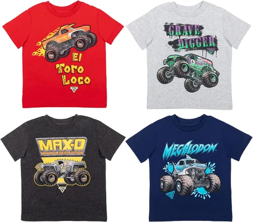 Monster Jam El Toro Loco Zombie Maximum Destruction - Paquete de 4 camisetas gráficas para niños pequeños y grandes