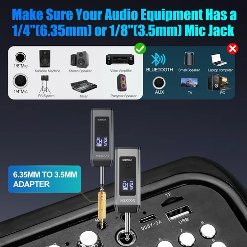 Vista 3 de Sistema de micrófono inalámbrico UHF dual, 2 paquetes - Micrófonos de metal con receptor recargable, audio sin interferencias de 15 canales, Plug &