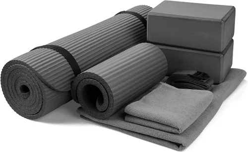Vista 10 de BalanceFrom 7-Piece Yoga Set with 71x24x0.5 Inches Extra Thick Mat and Carrying Sling – Includes 2 Blocks, Stretch Strap, 2 Towels, and Knee Pad for