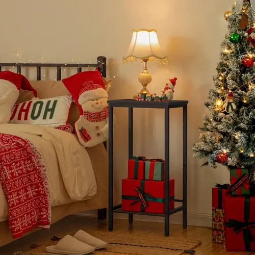 Vista 9 de HOOBRO - Mesa auxiliar alta industrial con estantes de malla ajustables, para sala de estar, dormitorio, entrada, oficina, color negro BB03DH01