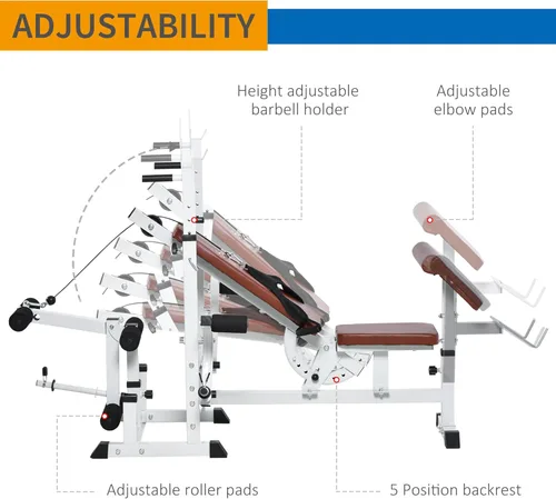 Vista 3 de Soozier Soporte de pesas de cuerpo completo para múltiples ejercicios con prensa de banco, extensión de piernas, banda de resistencia a moscas