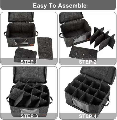 Vista 3 de Foyego Paquete de 2 Cajas de Almacenamiento para Copas de Vino con Divisores, Contenedores de Almacenamiento para Copas de Vino para Empacar