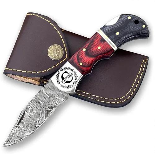 Vista 11 de Cuchillo plegable de bolsillo de acero de damasco WINTERFELL hecho a mano, cuchillos de alta calidad de 6.5 pulgadas, cuchillo de bolsillo pequeño