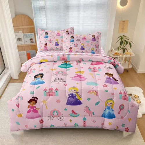Vista 11 de Juego de ropa de cama Twin para niñas, juego de edredón de 5 piezas, ropa de cama en una bolsa, ropa de cama de bailarina floral rosa, juego