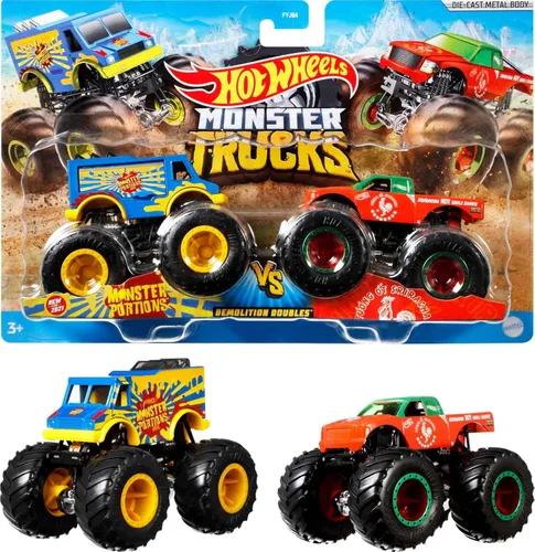 Hot Wheels Monster Trucks Paquete de 2, Conjunto Demolition Doubles de 2 Vehículos de Juguete a Escala 1:64, para Niños y Coleccionistas (Los