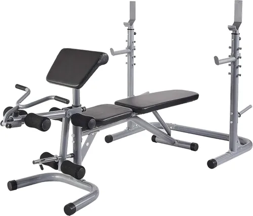 Vista 5 de BalanceFrom RS 60 Estación de entrenamiento multifuncional Banco de entrenamiento olímpico ajustable con estante para sentadillas, extensión