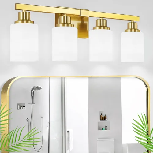 Vista 15 de Accesorios de iluminación de baño sobre espejo, 2 luces modernas de níquel para tocador con pantalla de vidrio blanco, lámparas de pared para espejo
