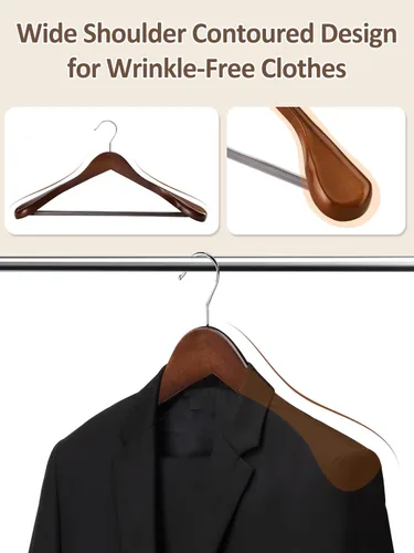 Vista 4 de AMKUFO Perchas de Madera de Hombro Ancho Paquete de 8 Perchas para Abrigos con Barra Antideslizante para Pantalones, Perchas de Traje de Servicio