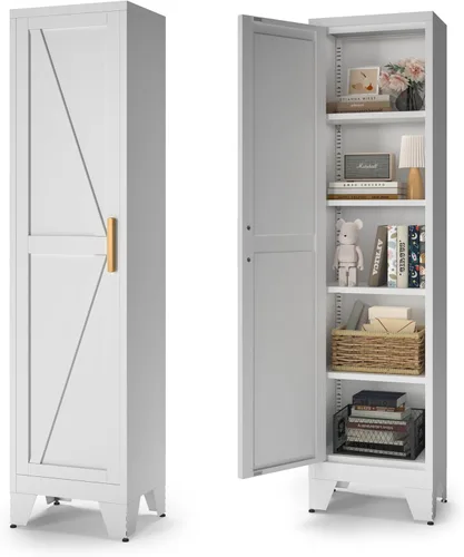 Vista 17 de COFaR Armario Negro de Almacenamiento de Despensa de Cocina Estilo Granja con 2 Puertas de Granero, 3 Estantes Ajustables y Patas