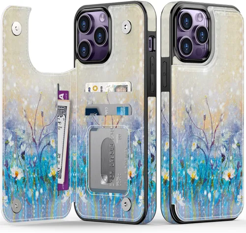 Vista 1080 de LETO para iPhone 15 Pro Funda tipo cartera - Tapa tipo folio con patada - Diseños de moda - Tarjetero - Funda protectora para mujeres y niñas - 6.1