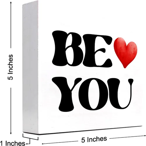 Vista 2 de Letrero de madera con texto en inglés «Be You», letreros de madera inspiradores, decoración de escritorio motivacional, decoración de madera