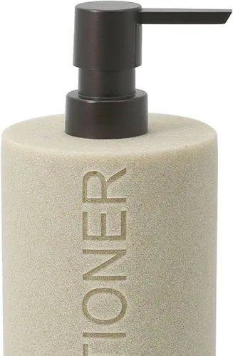 Vista 8 de Dispensador de Bomba Recargable con Botella Grabada de Acondicionador de Resina Color Piedra Arenisca Bronceada, Construcción de Resina Impermeable