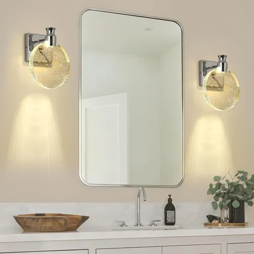 Vista 2 de Juego de dos apliques de pared con estilo real, minimalista y moderno espejo de alta gama, diseño redondo de cristal de burbuja en forma de disco