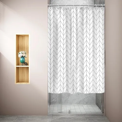 Vista 19 de Riyidecor - Cortina de ducha Chevron con diseño geométrico de espiga, 72 pulgadas de ancho x 96 pulgadas de alto, a rayas, extra larga, simple
