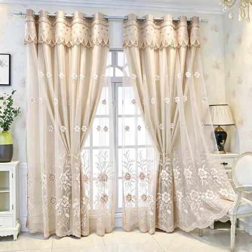 Vista 12 de Amidoudou 1 par de cortinas europeas de doble capa para sala de estar, dormitorio, cortinas bordadas de flores de lujo con cenefa