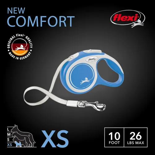 Vista 2 de FLEXI Nuevas Correas Retractiles de Cinta Cómoda para Perros Pequeños de Hasta 26 libras – 10 pies, Azul Correa para Mascotas sin Enredos