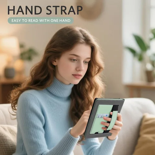 Vista 8 de CoBak Funda para Ereader – Funda de piel sintética duradera con encendido automático, ranura para tarjetas, función de correa de mano – Compatible