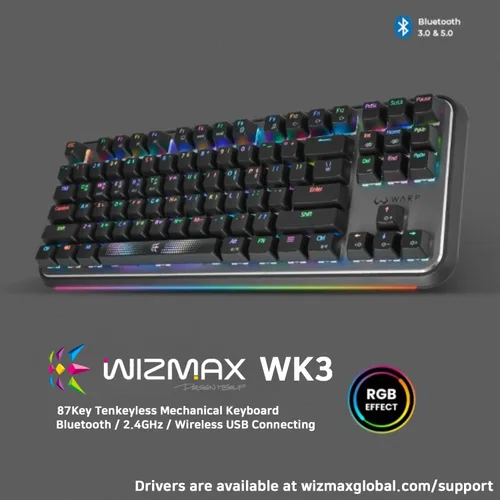 Vista 2 de WIZMAX WK3 TKL 80 Wireless Mechanical Gaming Keyboard Triple Mode BT5024GUSB-C Hot Swappable Mechanical Keyboard 87 Keys Wireless Bluetooth Keyboard