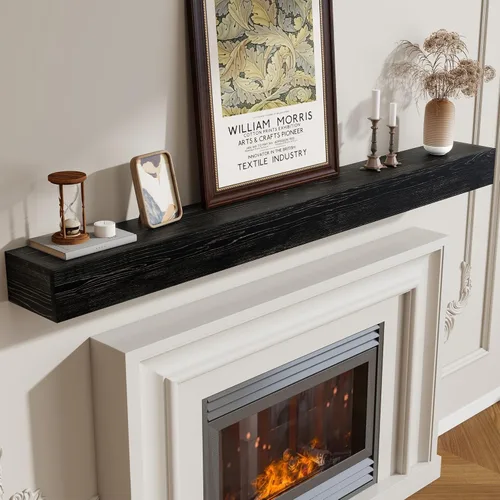 Vista 13 de Marsmiles Repisa de chimenea de 48 pulgadas, manteles de madera rústicos hechos a mano para sobre la chimenea, estantes flotantes montados