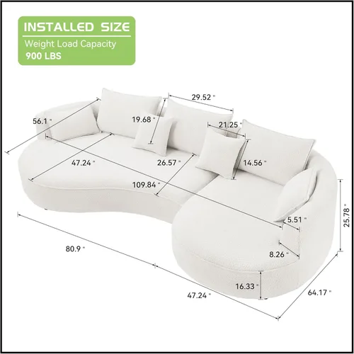 Vista 41 de JUSTONE Sofá de sala de estar curvado moderno de mediados de siglo de 101 pulgadas, sofá de tela Boucle de 4 asientos para dormitorio, oficina, beige