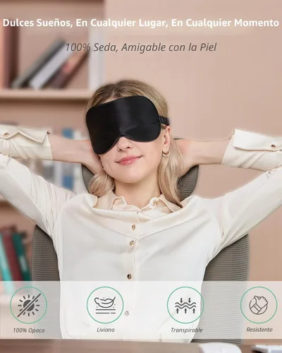 Vista 8 de BeeVines Paquete de 2 máscaras para dormir, 100% seda de morera real, máscaras de ojos de seda pura natural con correa ajustable para dormir, 100%