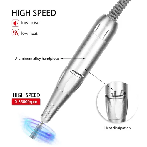 Vista 2 de Electric Nail Drill Pen Handle, Handpiece Manicure & Pedicure Polish Machine, Handpiece for Nail Drill Machine Part Manicure Pedicure Nail Art Tool