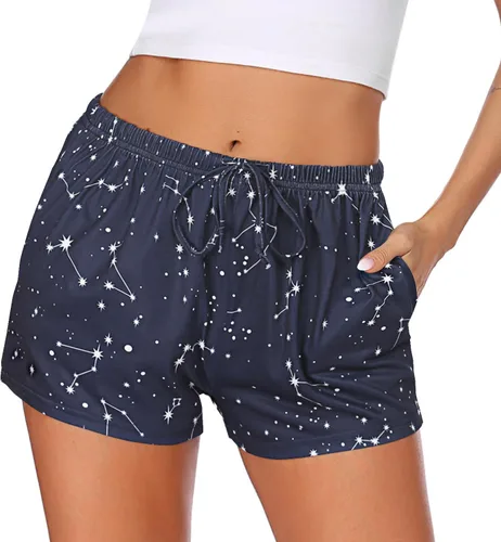 Vista 18 de Ekouaer - Pantalones cortos de pijama para mujer con bolsillos elásticos y tira elástica, para dormir, con cordón Negro