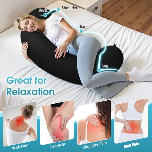 Vista 6 de Almohada corporal, almohada larga, almohada corporal de espuma viscoelástica, almohada lateral en forma de C, funda de almohada lavable a máquina