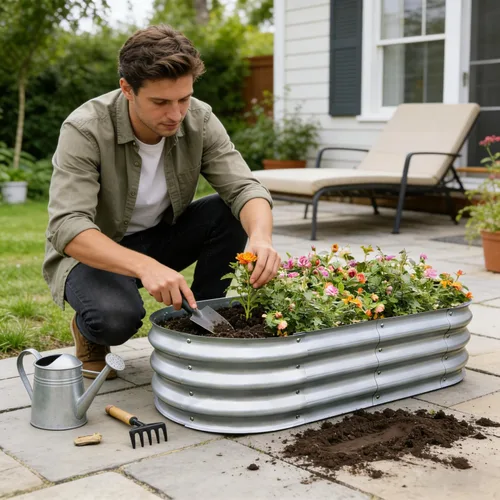 Vista 32 de GARDMAX 2x2x1FT Galvanized Round Raised Garden Bed Kit, Metal Planter Boxes Outdoor with Easy Assembly, Large Garden Bed for Vegetables, Fruits