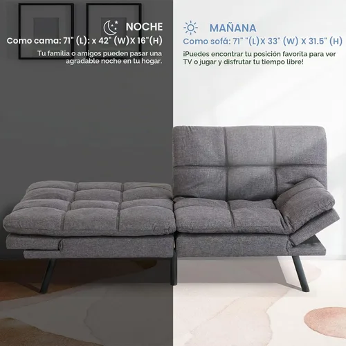 Vista 9 de Sofá cama de futón convertible, sofá futón de espuma viscoelástica, sofá cama tipo futón, sofá cama pequeño moderno con respaldo dividido para sala