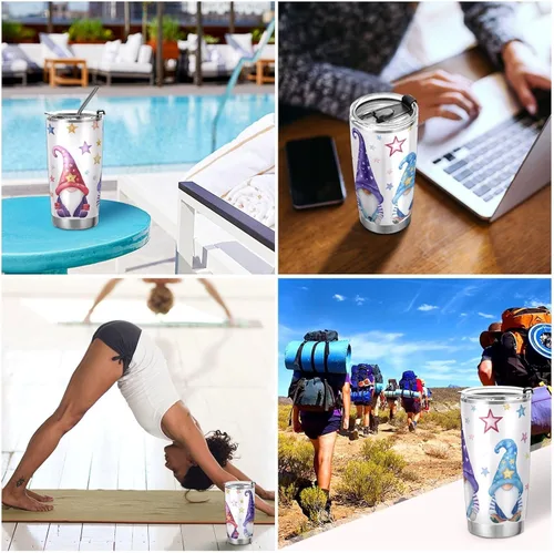 Vista 7 de xigua Vaso de 20 onzas con tapa y pajilla, vaso de acero inoxidable aislado al vacío, reutilizable, de doble pared, taza de café de viaje