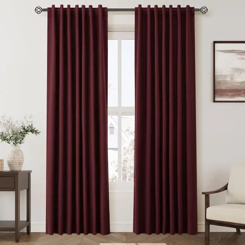 Vista 100 de Cortinas de lino verde aguamarina de 102 pulgadas de largo con pestaña trasera, bolsillo para barra, cortinas de lino opacas que absorben el sonido