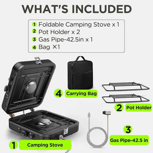 Vista 5 de Estufa de gas propano, 17500 BTU, 2 quemadores plegable portátil con bolsa de transporte, construida para durar, estufa de campamento para camping