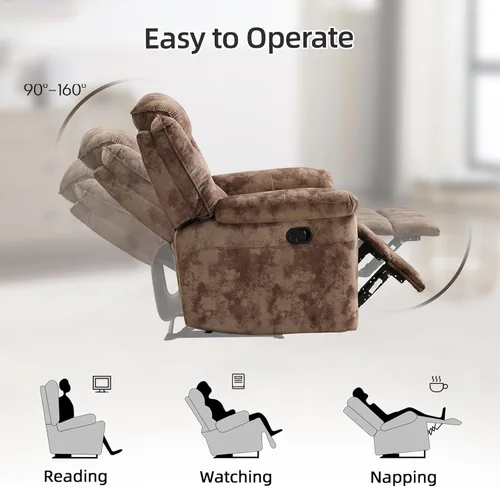 Vista 5 de EBELLO - Silla reclinable manual, sofá reclinable de tela suave con apoyabrazos y respaldo acolchado para sala de estar, dormitorio, color marrón