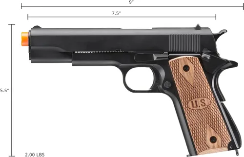Vista 5 de Double Bell M1911 Pistola de aire comprimido de gas verde con agarre de madera (color: negro)