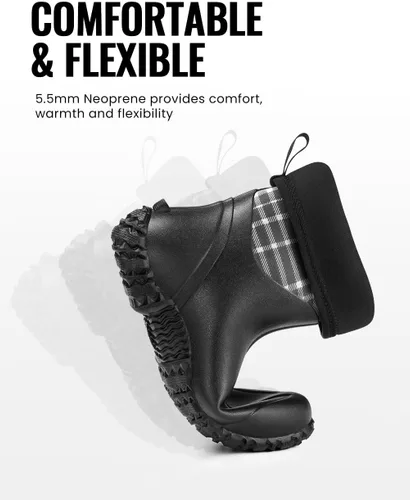 Vista 4 de TIDEWE Botas de goma para mujer, botas de lluvia aisladas de neopreno de 0.217 in con vástago de acero, botas de caza impermeables de media