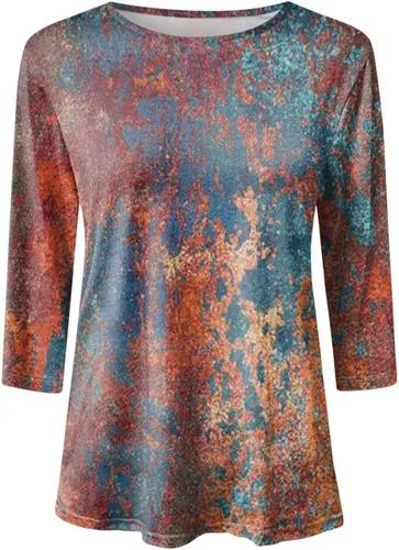 Vista 3 de Blusas de verano para mujer 2023, blusas de verano de manga tres cuartos con cuello redondo y estampado casual