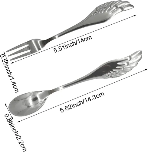 Vista 3 de Juego de 2 cubiertos de acero inoxidable 18/10 (304) para cucharadita de café, postre, helado, ensalada de frutas, cubiertos de 2 piezas