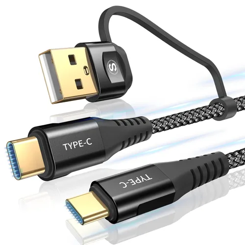 Cable USB C a USB C de 6.6 pies PD 60 W iPhone 16 cargador 2 en 1 USB tipo A/C a tipo C cable trenzado de nailon para iPhone 15 16 Plus Pro Max iPad