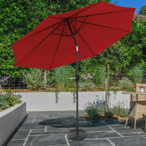 Vista 7 de Pure Garden Sombrilla de patio con inclinación automática de 10 pies con manivela fácil con base pesada de 19 libras para terraza, muebles de Rojo