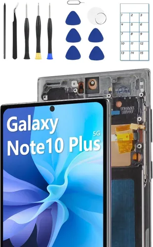 Reemplazo de pantalla OLED para Samsung Note 10 Plus 5G con marco y sensor de huellas dactilares, incluye kit completo de herramientas y guía de