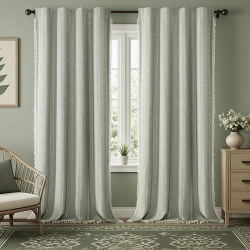 Cortinas opacas estilo bohemio verde salvia de 96 pulgadas, 2