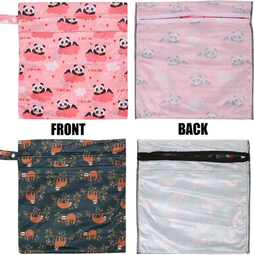 Vista 5 de 2 bolsas de tela para pañales húmedos y secos, bolsa impermeable reutilizable con 2 bolsillos con cremallera y asa, bolsas de lavandería lavables