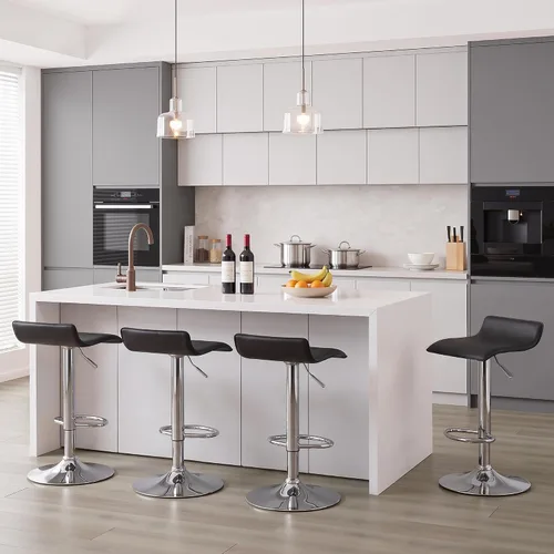 Vista 8 de VECELO Juego de 2 taburetes de bar con barra giratoria y altura ajustable, modernos taburetes de bar de PVC para cocina, bar, comedor, sala de Negro