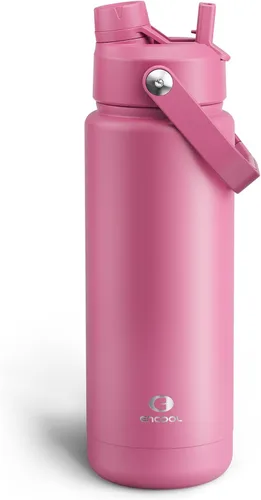 Vista 103 de Botella de agua aislada con popote para niños, botella de agua de acero inoxidable de 12 onzas con boquilla doble, a prueba de fugas, sin BPA, al